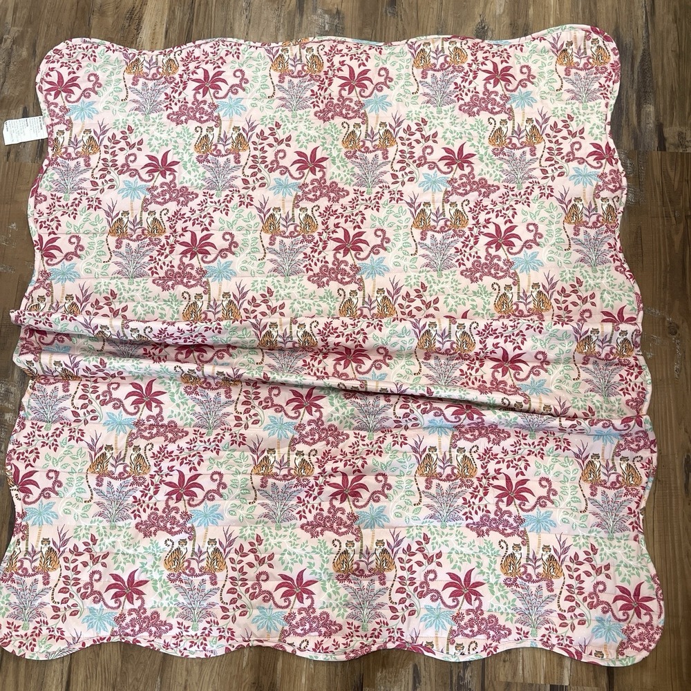 Rachel Zoe Tiger Jungle Throw Blanket Pink Floral 50x60 Quilted Polyester